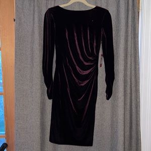 Purple velvet ruched mini dress. Brand new with tags!